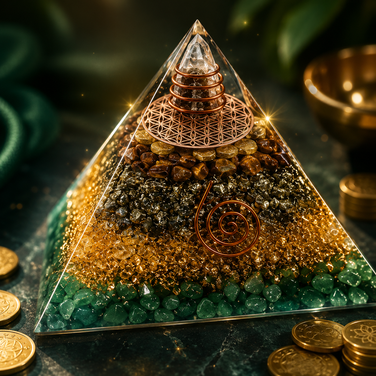 Close-up of Money Magnet Pyramid crystal layers