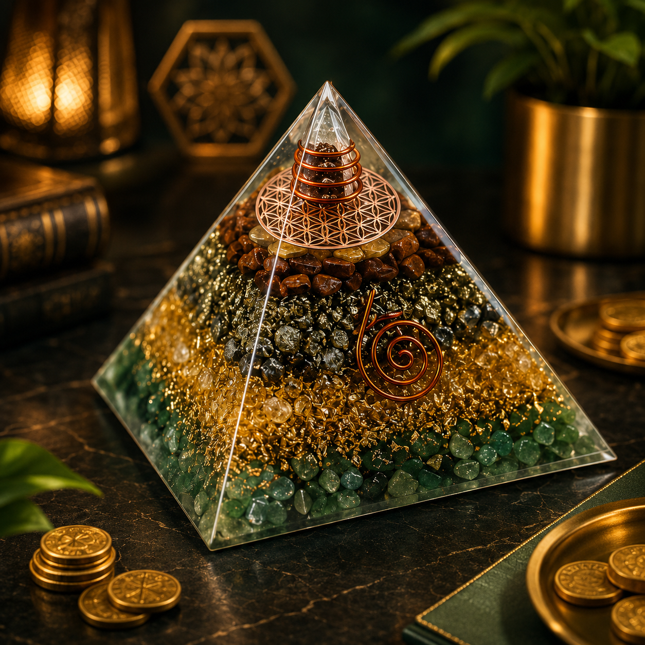 Money Magnet Pyramid styled with mandala décor